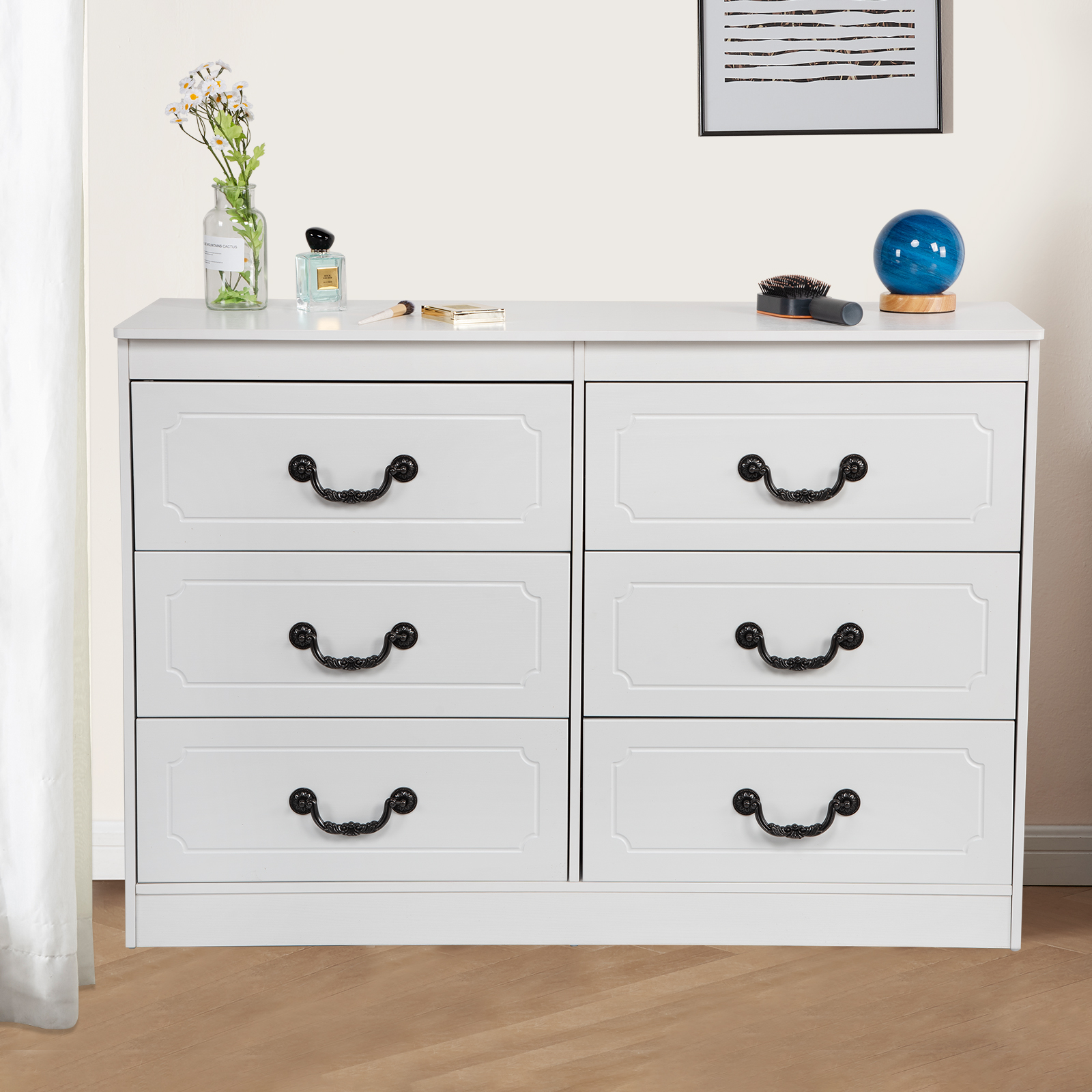 Jarbalai Classic 6 Drawer Dresser, Wood Storage with Handles