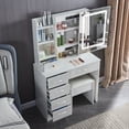 Jarbalai Makeup Vanity Desk with LED Sliding Mirror, Vanity Table Set ...