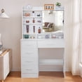 thumbnail image 1 of Jarbalai Makeup Vanity Table with Lights & Mirror, Vanity Desk for Girls, Dressing Table with Shelves, White, 1 of 10