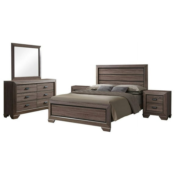 Jardena 5 Piece Modern Bedroom Set, King, Brown Wood