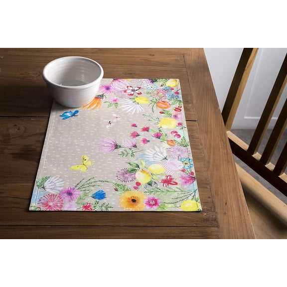 Jardin D'Ete Cotton Napkins and Placemats Set Floral Table Linens for Dining Room