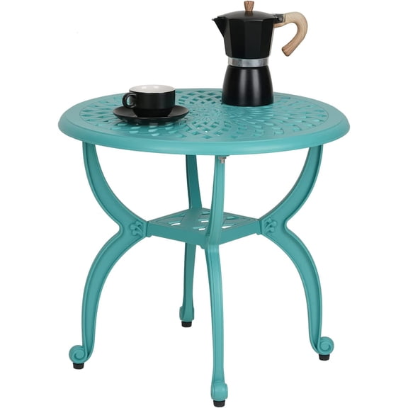 Jardin DE Centennial Cast Aluminum Outdoor Side Table,Anti-Rust Outdoor End Table,Patio Coffee Bistro Table for Indoor,Garden,Porch,Balcony(Round Blue)