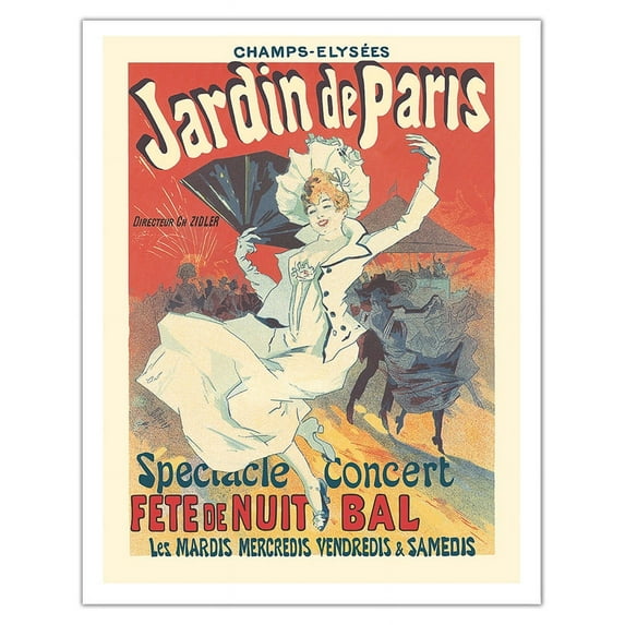Jardin De Paris - French Music Festival (Spectacle Fête De Nuit Bal) - Vintage Concert Poster by Jules Chéret c.1890 - Fine Art Matte Paper Print (Unframed) 11x14in