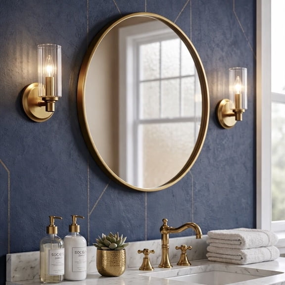 Single Light Wall Sconce with Clear Ribbed Glass - Satin Brass for Living Room, Bedroom, Hallway, 5x5x9.76 Inches, Incandescent Bulb Recommended