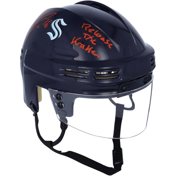 Jared McCann Seattle Kraken Autographed Deep Sea Blue Mini Helmet with "Release The Kraken" Inscription