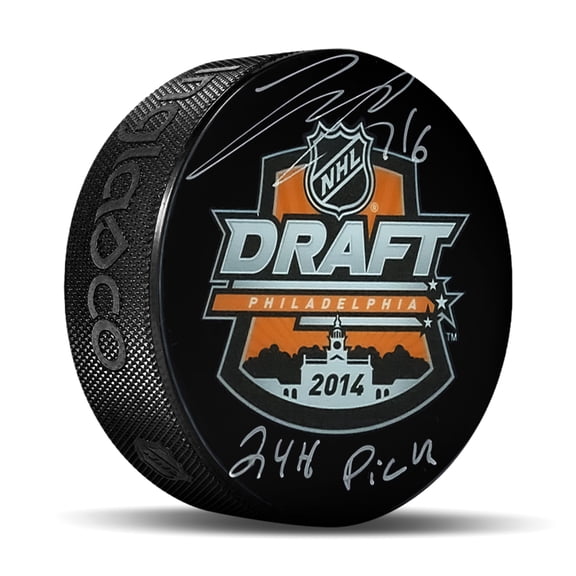 Jared McCann Seattle Kraken Signed 2014 NHL Draft Puck with "24th Pick" Inscribed Officially Licensed NHL/NHLPA Authentic Hand-Signed Autograph by Frameworth Sports Marketing Authentic Memorabilia