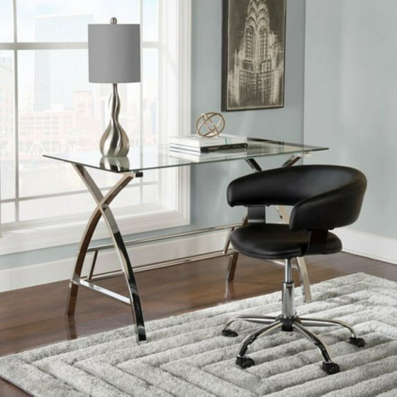 Jared Metal Desk and Task Chair Set, World Map Printing Glass with Black Desk Chair