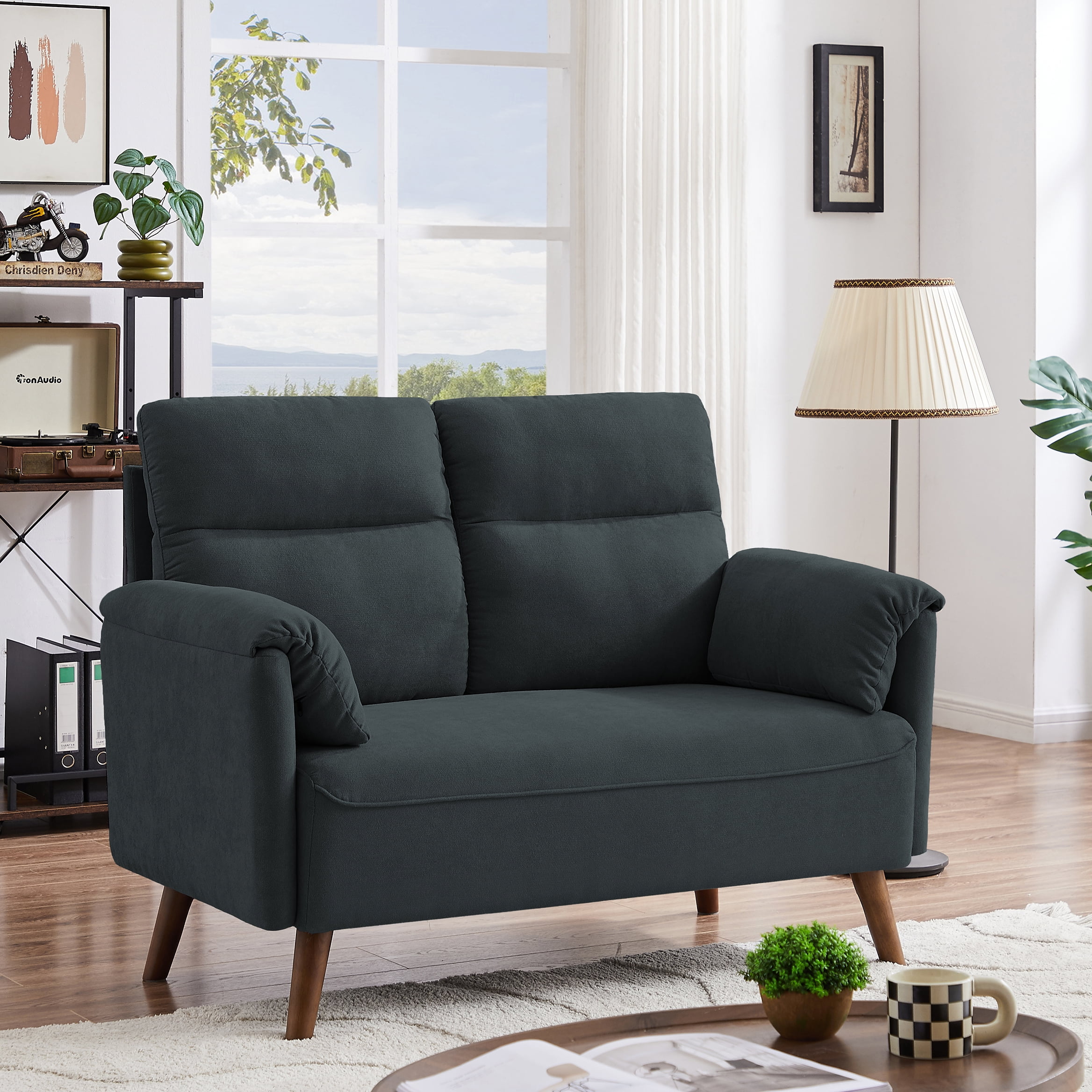 Jarenie 50.6 Small Loveseat Sofa, Mid Century Modern Love Seat Couch with  Back Cushions and Wood Legs, 2 Seater Small Couches for Living Room