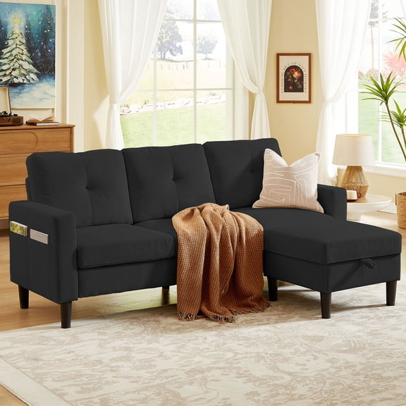 Jarenie Convertible Sectional Sofa, 79-Inch L-Shaped Couch with Storage Ottoman, Modern Linen Fabric, Reversible