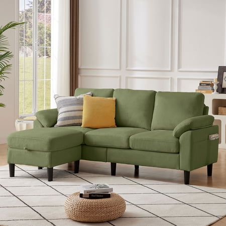 Jarenie 79" Convertible Sectional Sofa, Small L Shaped 3 Seat Couch with Storage Chaise and Side Pocket, Modern Linen Fabric Reversible Sofa Couches for Living Room, Apartment and Small Space