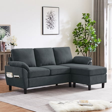 Jarenie 80" Convertible Sectional Sofa, Small L Shaped 3 Seat Couch with Reversible Storage Chaise, Modern Polyester Fabric Sofa Couches for Living Room, Apartment and Small Space, Darkgrey