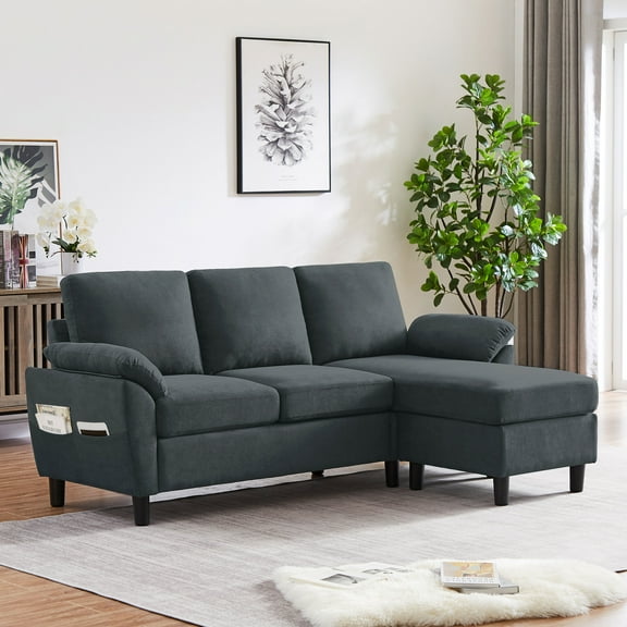 Jarenie 80" Convertible Sectional Sofa, Small L Shaped 3 Seat Couch with Reversible Storage Chaise, Modern Polyester Fabric Sofa Couches for Living Room, Apartment and Small Space, Darkgrey