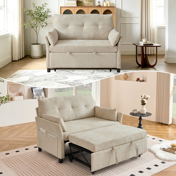 Jarenie Chireca 72" Futon Sofa Bed, Convertible Futon Couch with Adjustable Backrest, Modern Corduroy Futon Sleeper Sofa for Small Spaces, Living Room, Office, Beige
