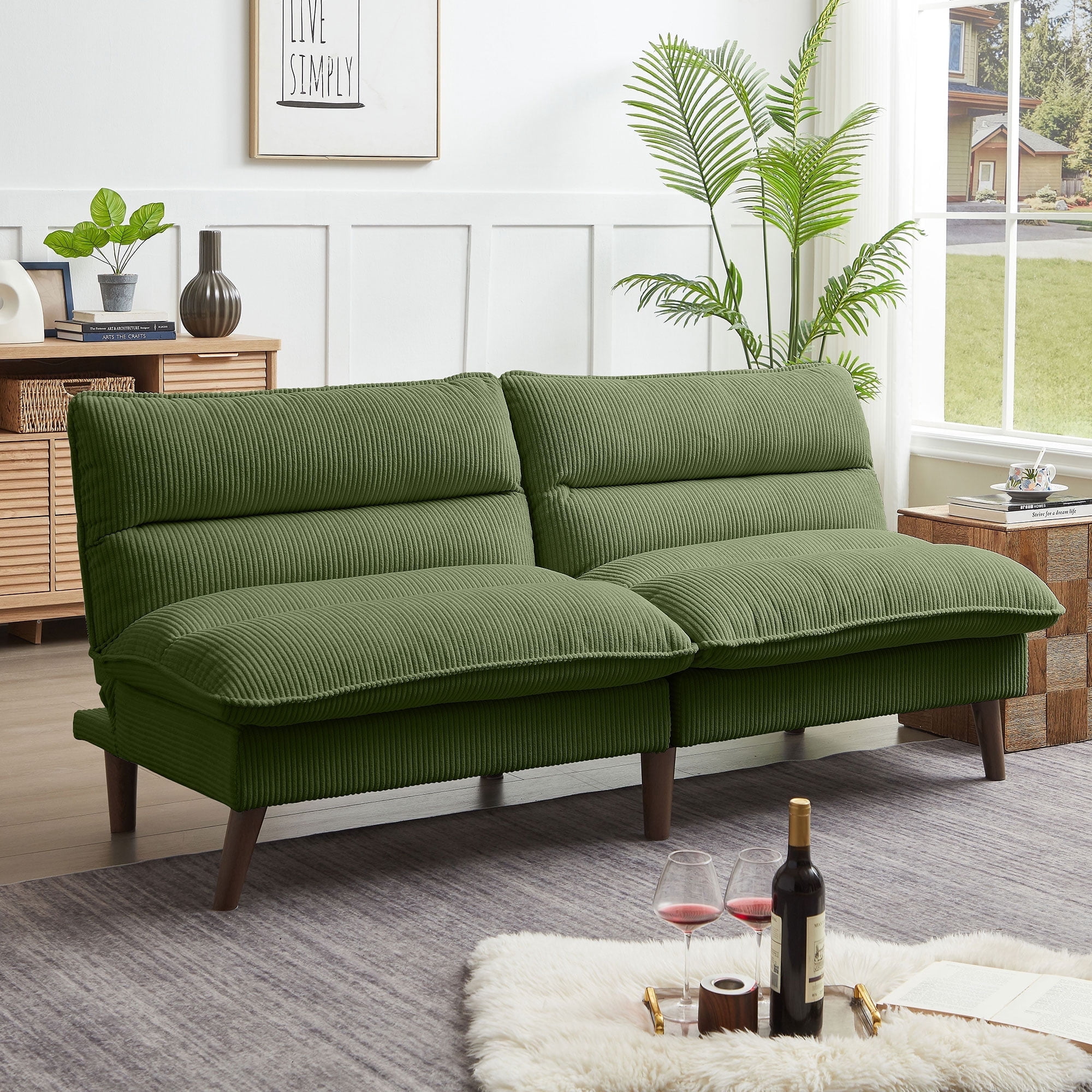 Jarenie Chireca 72" Futon Sofa Bed, Convertible Futon Couch with Adjustable Backrest, Modern Corduroy Futon Sleeper Sofa for Small Spaces, Living Room, Office, Green
