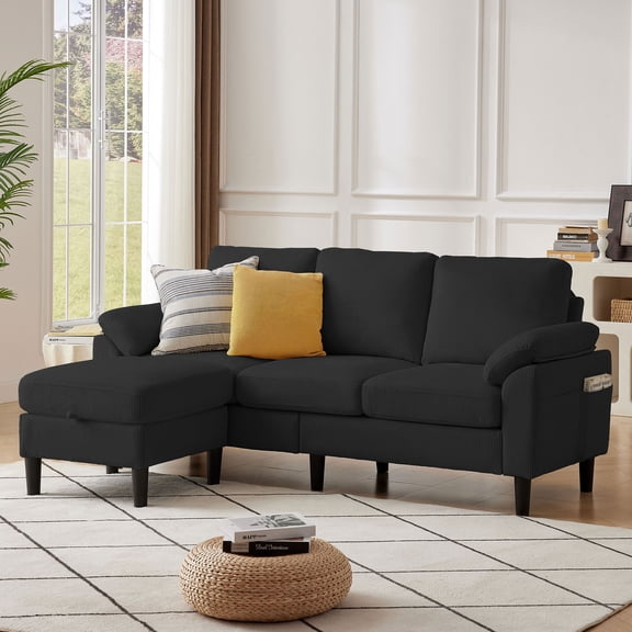 Jarenie Convertible Sectional Sofa, 79-Inch L-Shaped Couch with Storage Ottoman, Modern Linen Fabric, Reversible