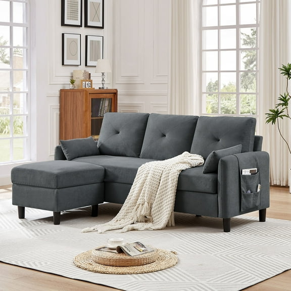 Jarenie Convertible Sectional Sofa, Small L Shaped 3-Seat Couch with Reversible Chaise, Modern Linen Sofas Couches for Living Room, Apartment and Small Space