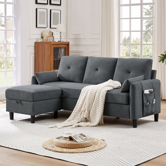 Jarenie Convertible Sectional Sofa, Small L Shaped 3-Seat Couch with Reversible Chaise, Modern Linen Sofas Couches for Living Room, Apartment and Small Space