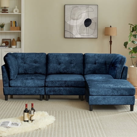 Jarenie Modern Fabric U-Shapped Sofa Sectional Couche for Living Room Convertible Sofa with Ottoman