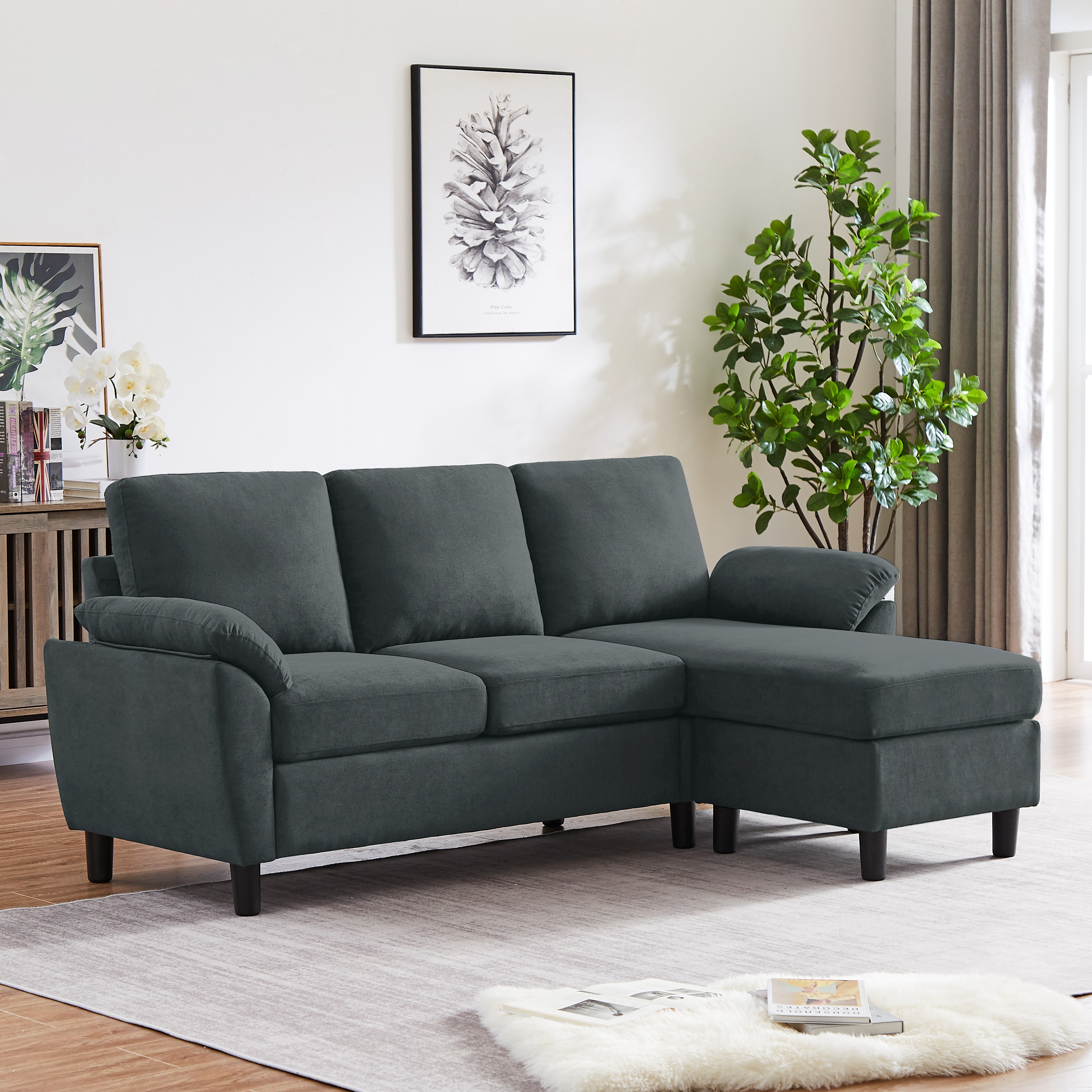 HONBAY Modern Convertible Sleeper Sofa Bed with Storage Ottomans and 6