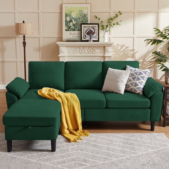 Jarenie Revamp Green Chaise, Minimalist Sectional Sofas for Living Room, Office, Apartment, Studio
