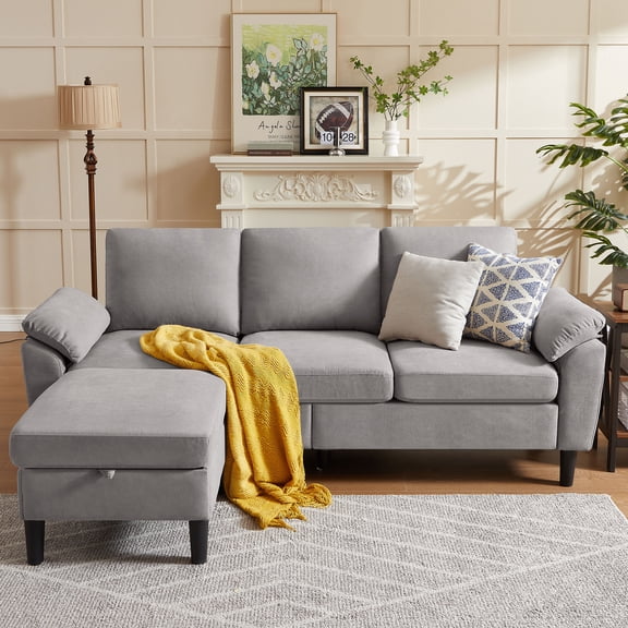 Jarenie Reversible Upholstery Convertible Chaise Sectional Sofas - Minimalistic Design for Office, Apartment, Studio