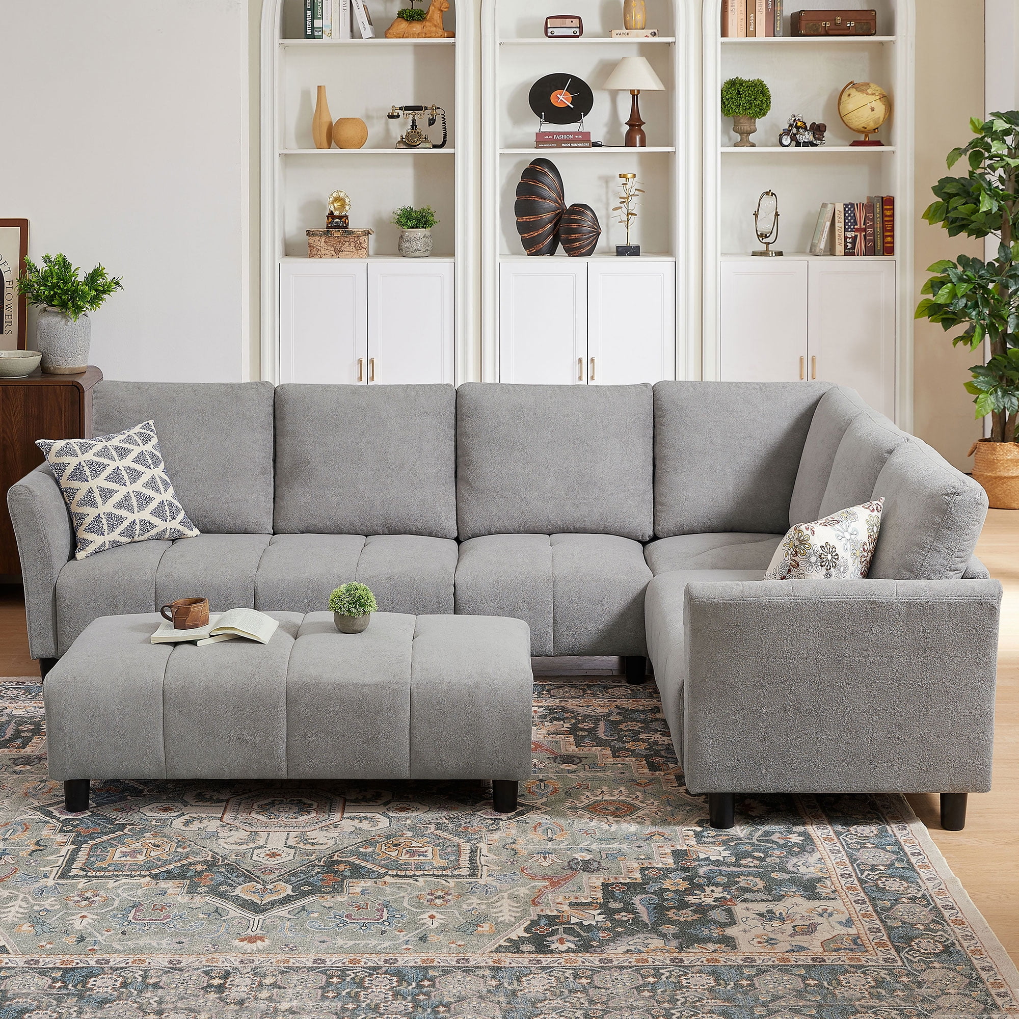 Jarenie Modern Fabric U-Shapped Sofa Sectional Couche for Living Room