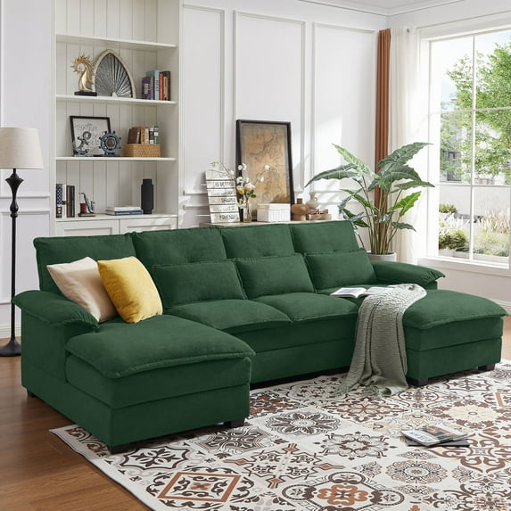 Jarenie Modern Fabric U-Shapped Sofa Sectional Couche for Living Room Convertible Sofa with Ottoman