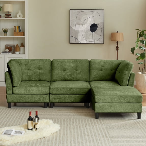 Jarenie Comfortable 4-Seat Convertible Sectional Sofas with Storage, Ideal for Small Space Apartments