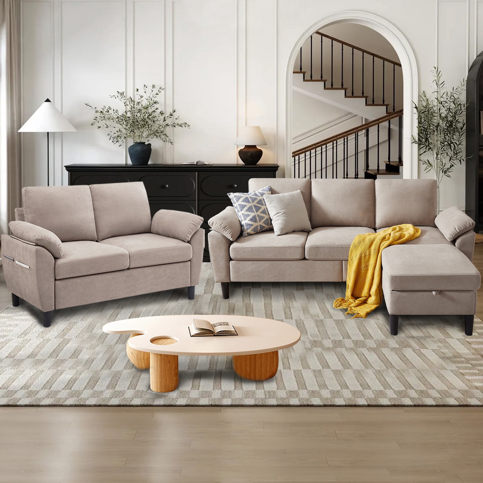 Jarenie Tornama Linen Convertible L Shaped Sectional Sofa with Accent ...