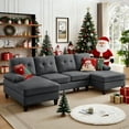 thumbnail image 1 of Jarenie Polyester 4 Seater U Shaped Sectional Sofa, Dark Grey, 1 of 11