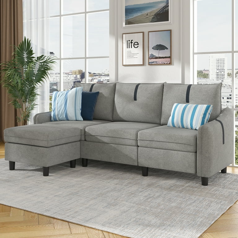 Jarenie Sherpa sofa Sectional sofa Sleeper sofa Sectional sofa with footstool Small Space Living room sectional sofaSofasCouch Lightgrey