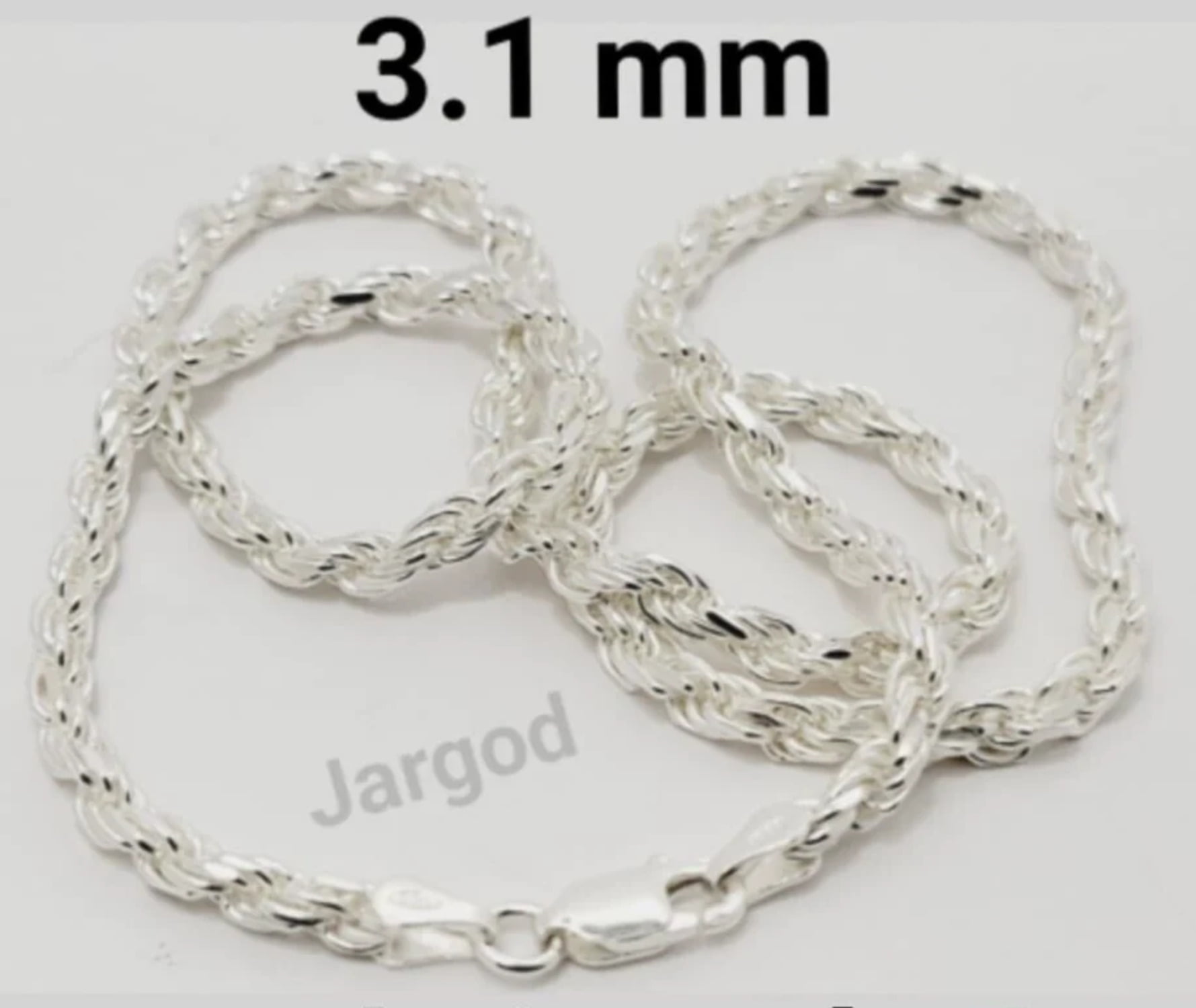 Jargod 3.1mm Solid 925 Sterling Silver Rope Chain DiamondCut Braided