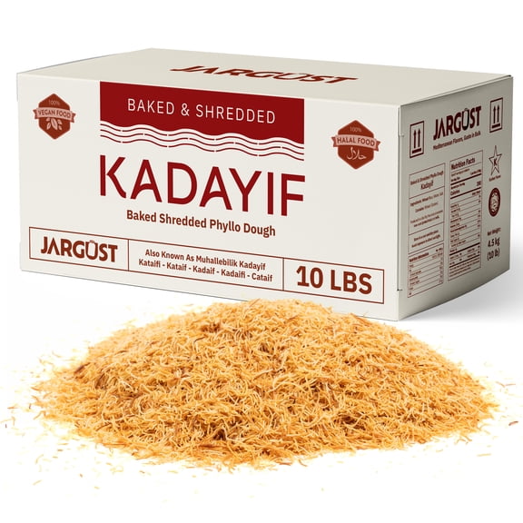 Jargust Bulk Baked & Shredded Kataifi, Shredded Fillo Dough, Pastry Dough, 10lb