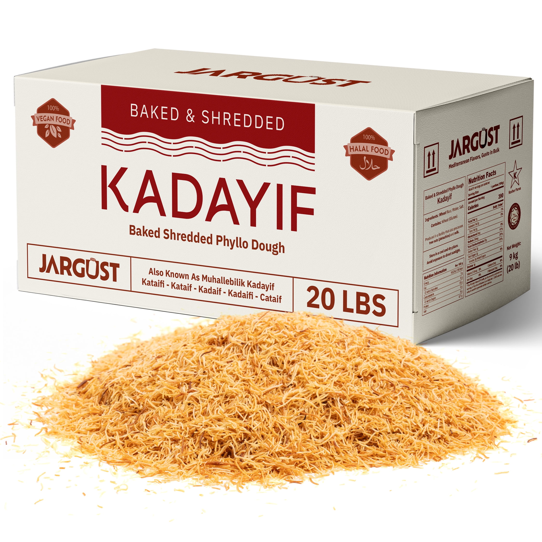 Jargust Bulk Baked & Shredded Kataifi, Shredded Fillo Dough, Pastry Dough, 20lb