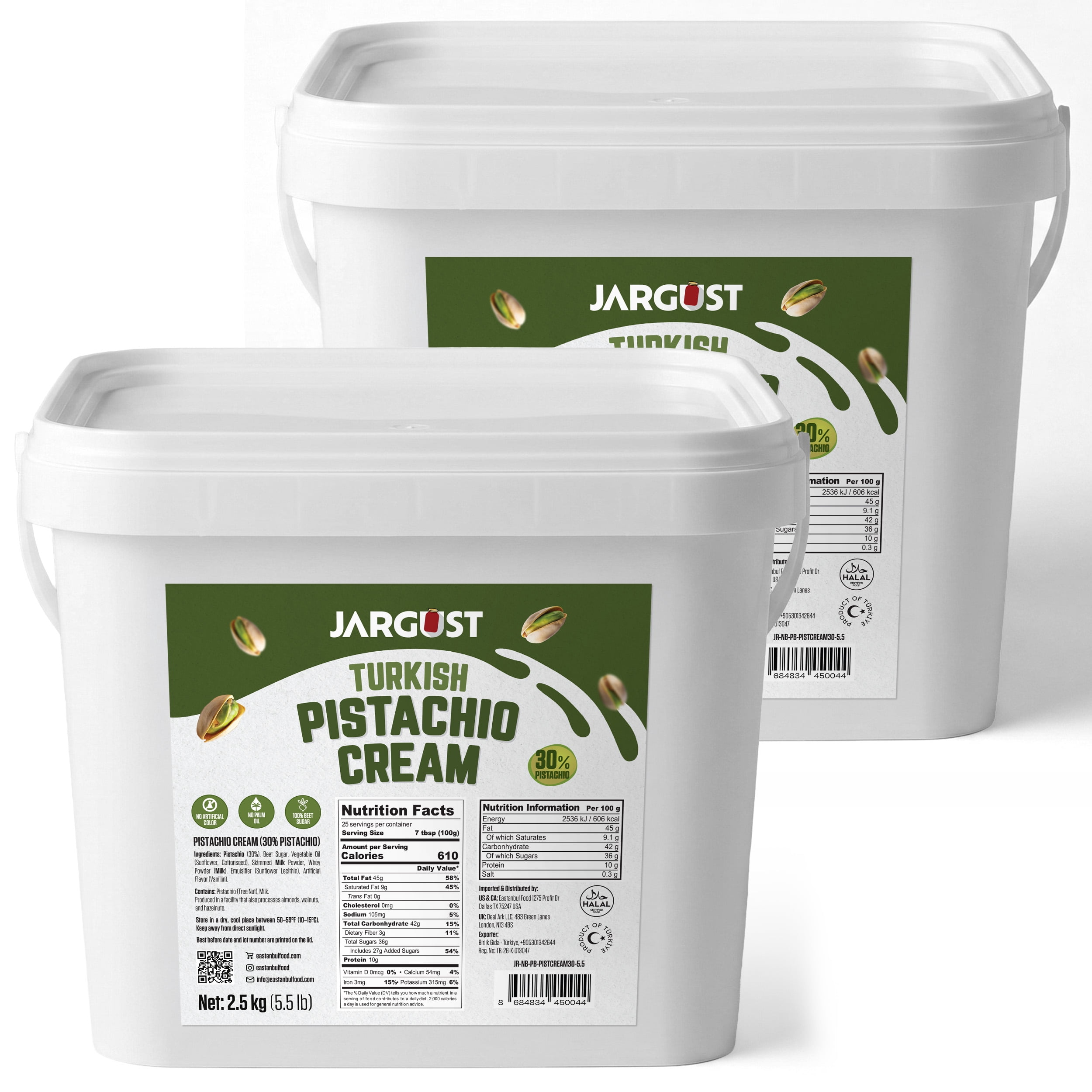 JARGUST Pistachio Cream Spread, 25% Antep Turkish Pistachio, 11 lb