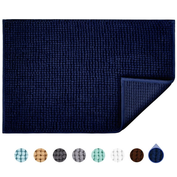 Jaritto Bathroom Non-slip Mat Bath Mat Chenille Microfiber Floor Rug Soft Machine Washable Absorbent for Shower Toilet 40 x 60 cm /16"x24" (Dark Blue)