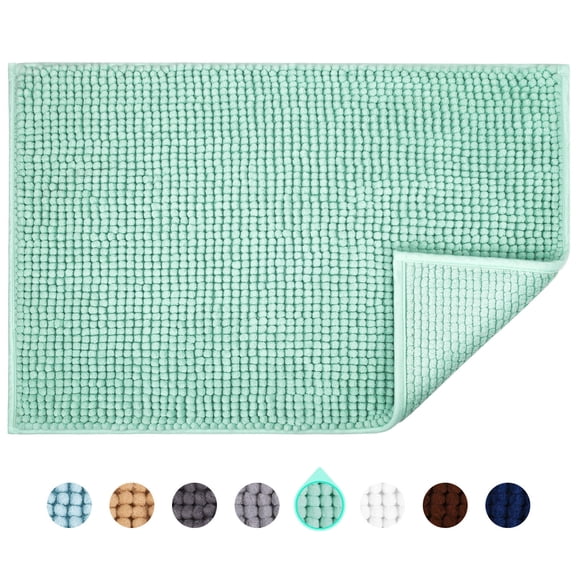 Jaritto Bathroom Non-slip Mat Bath Mat Chenille Microfiber Floor Rug Soft Machine Washable Absorbent for Shower Toilet 50 x 80 cm /20"x32" (Light Cyan)