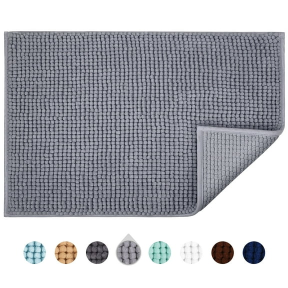 Jaritto Bathroom Non-slip Mat Bath Mat Chenille Microfiber Floor Rug Soft Machine Washable Absorbent for Shower Toilet 40 x 60 cm /16"x24"(Gray)