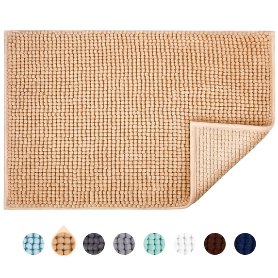 Jaritto Bathroom Non-slip Mat Bath Mat Chenille Microfiber Floor Rug Soft Machine Washable Absorbent for Shower Toilet 50 x 80 cm /20"x32" (Beige)