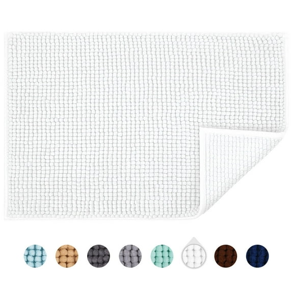 Jaritto Bathroom Non-slip Mat Bath Mat Chenille Microfiber Floor Rug Soft Machine Washable Absorbent for Shower Toilet 50 x 80 cm /20"x32" (White)