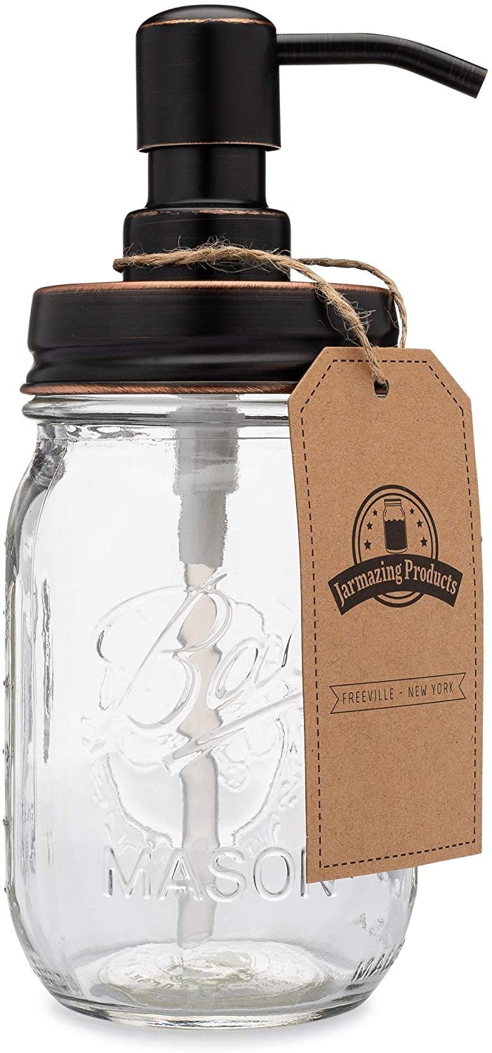 Jarmazing Products Classic Farmhouse Mason Jar Soap Dispenser - Oil-Rubbed Bronze - with 16 Ounce Ball Mason Jar - Walmart.com