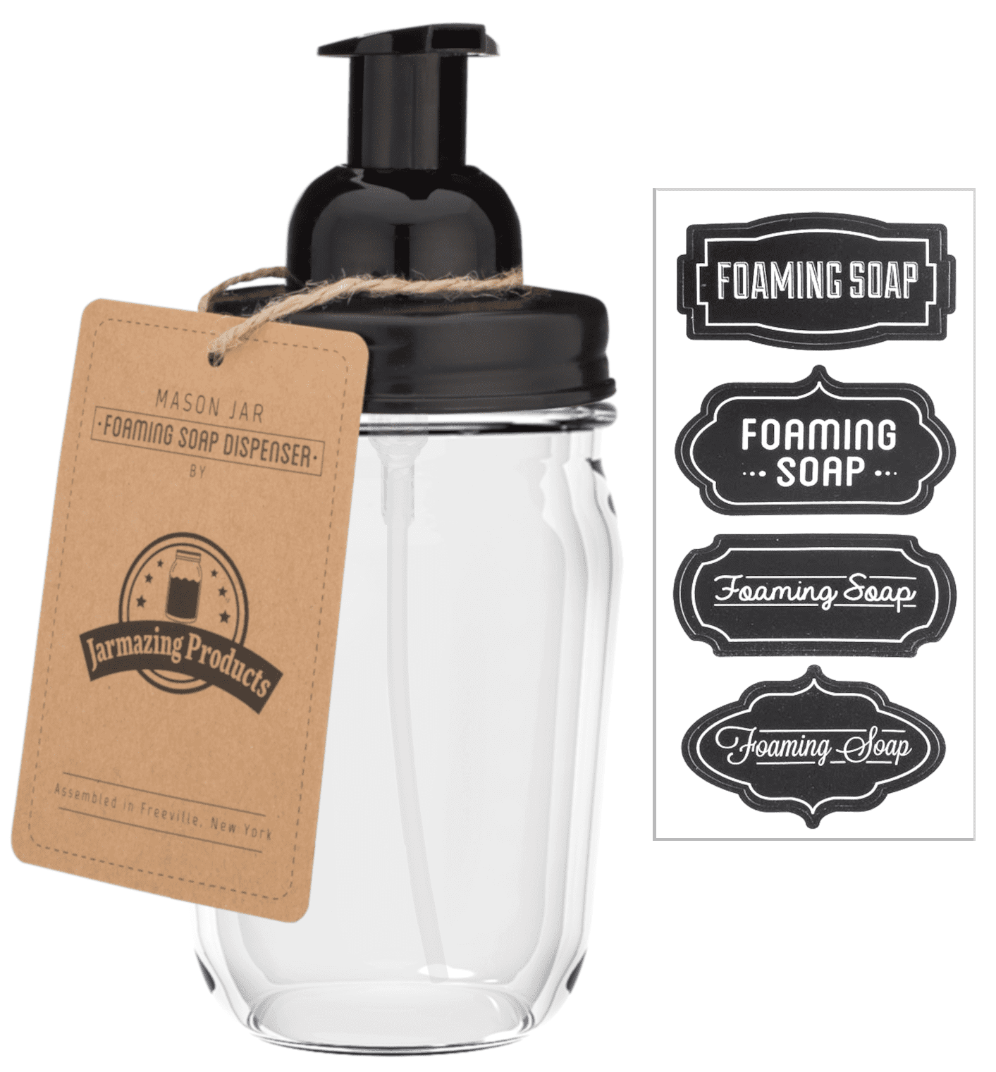 Jarmazing Products Mason Jar Soap Dispenser - Black - With 16 Ounce Clear Mason Jar