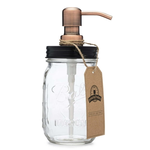 Jarmazing Products Mason Jar Soap Dispenser - Black lid with Copper Pump - With 16 Ounce Ball Mason Jar - Made from Rust Proof Stainless Steel