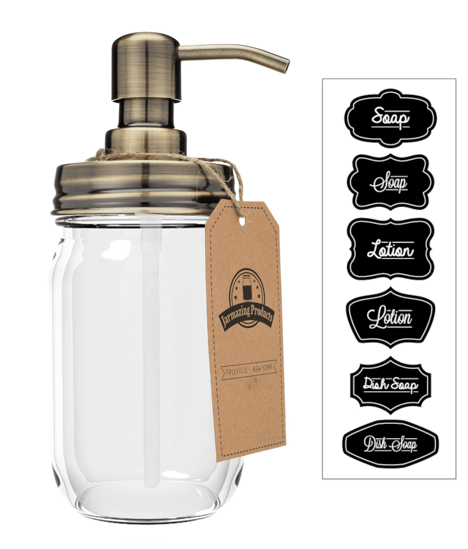 Jarmazing Products Mason Jar Soap Dispenser - Brass - With 16 Ounce Clear Mason Jar
