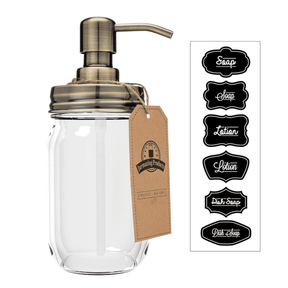 Jarmazing Products Mason Jar Soap Dispenser - Brass - With 16 Ounce Clear Mason Jar