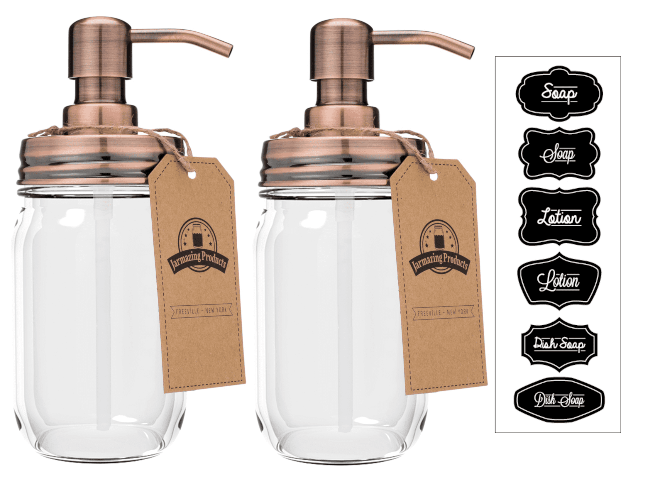 Jarmazing Products Mason Jar Soap Dispenser - Copper - With 16 Ounce Clear Mason Jar - Two Pack