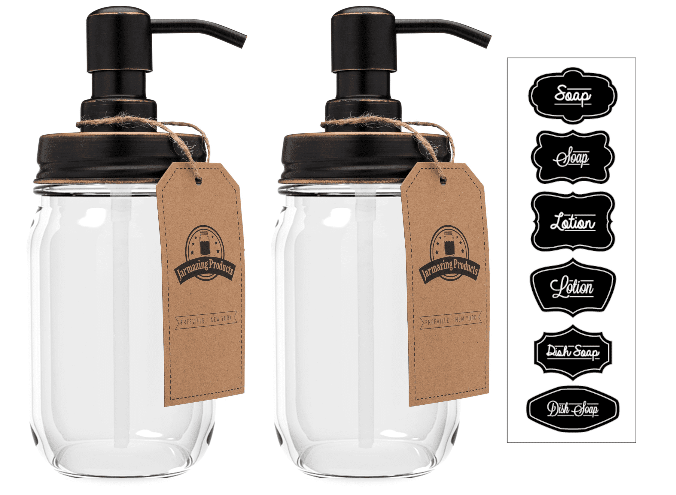 Jarmazing Products Mason Jar Soap Dispenser - Oil-Rubbed Bronze - With 16 Ounce Clear Mason Jar - Two Pack