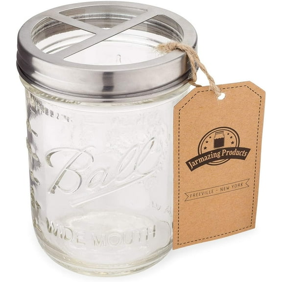 Jarmazing Products Mason Jar Toothbrush Holder - with 16 Ounce Ball Mason Jar  Made from Rust-Proof Stainless Steel