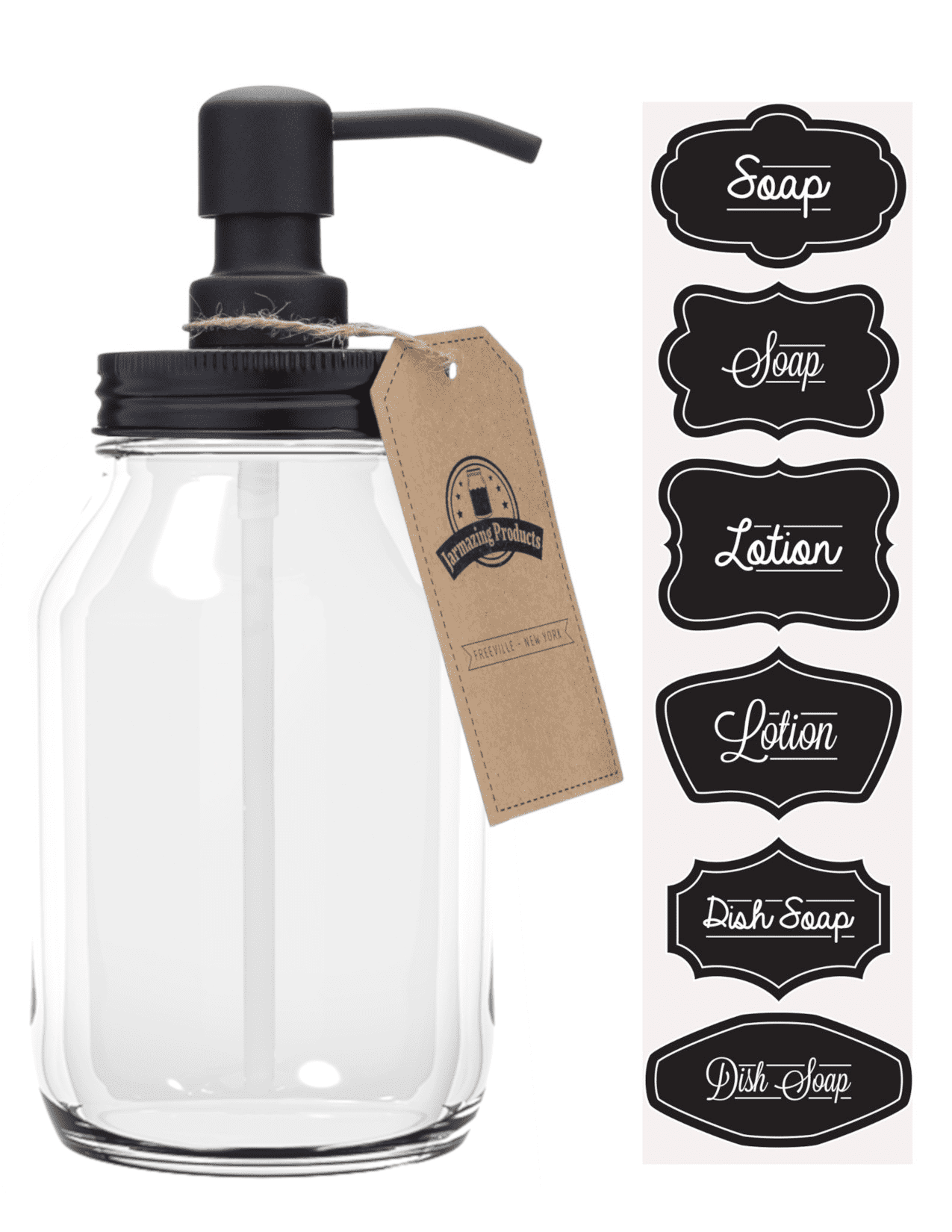 Jarmazing Products Quart-Size Mason Jar Soap Dispenser - Black - With 32 Ounce Clear Mason Jar