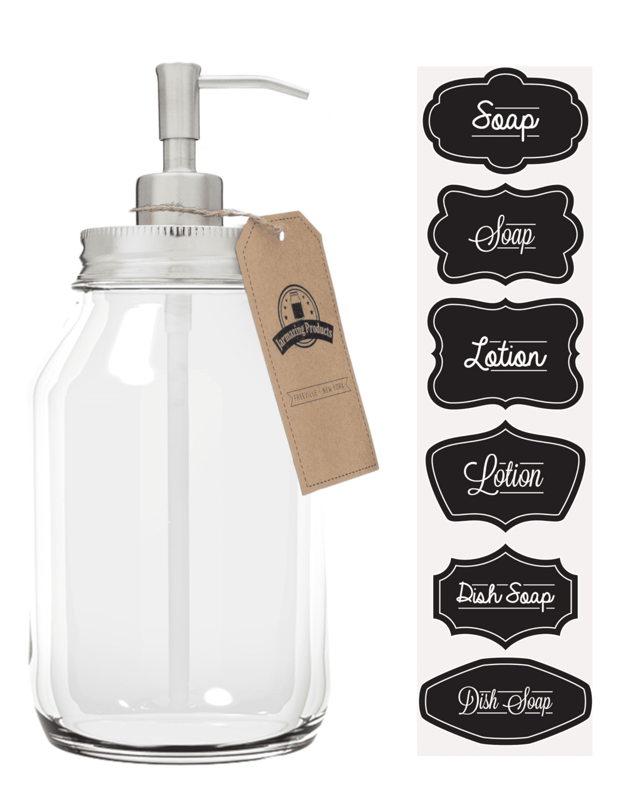 Jarmazing Products Quart-Size Mason Jar Soap Dispenser - Stainless Steel - With 32 Ounce Clear Mason Jar